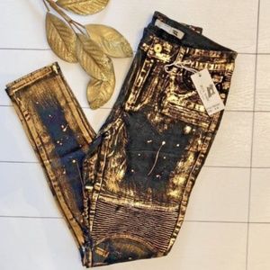 Skinny Gold Paint Splattered Denim Jeans NWT Sz 5
